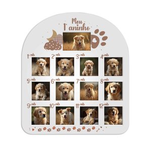 Quadro Painel Mesversário de Parede Para Pet Em Mdf 6mm Laqueado - 1 Foto 10x15cm E 12 Fotos 10x10cm Quadro Painel Mesversário de Parede Para Pet Em Mdf 6mm Laqueado - 1 Foto 10x15cm E 12 Fotos 10x10cm