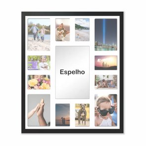 Quadro  Painel de Parede para 4 fotos 15x21cm e 8 fotos 10x15cm Com Espelho Quadro  Painel de Parede para 4 fotos 15x21cm e 8 fotos 10x15cm Com Espelho
