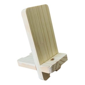 Suporte para Celular de Mesa com Entrada para Carregador em Madeira de Pinus Suporte para Celular de Mesa com Entrada para Carregador em Madeira de Pinus