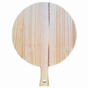 Tábua para Pizza Redonda com Cabo em Madeira de Pinus Natural com Óleo Mineral Tábua para Pizza Redonda com Cabo em Madeira de Pinus Natural com Óleo Mineral