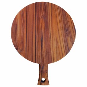 Tábua para Pizza Redonda com Cabo em Madeira Teca Maciça com Óleo Mineral Tábua para Pizza Redonda com Cabo em Madeira Teca Maciça com Óleo Mineral