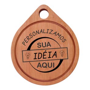 Tábua Personalizada de Hambúrguer em Madeira de Eucalipto Maciço com Gravação a Laser e Óleo Mineral - Redonda com Furo Tábua Personalizada de Hambúrguer em Madeira de Eucalipto Maciço com Gravação a Laser e Óleo Mineral - Redonda com Furo