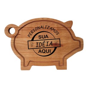 Tábua Personalizada para Churrasco em Madeira de Eucalipto Maciço com Gravação a Laser e Óleo Mineral - Porco Tábua Personalizada para Churrasco em Madeira de Eucalipto Maciço com Gravação a Laser e Óleo Mineral - Porco