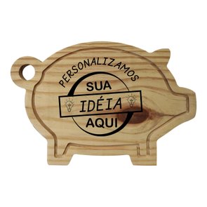 Tábua Personalizada para Servir em Madeira de Pinus Natural Maciço com Gravação a Laser e Óleo Mineral - Porco Tábua Personalizada para Servir em Madeira de Pinus Natural Maciço com Gravação a Laser e Óleo Mineral - Porco