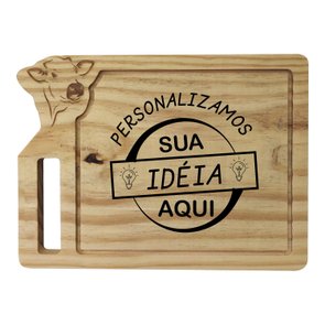 Tábua Personalizada para Servir em Madeira de Pinus Natural Maciço com Gravação a Laser e Óleo Mineral - Vaca Tábua Personalizada para Servir em Madeira de Pinus Natural Maciço com Gravação a Laser e Óleo Mineral - Vaca