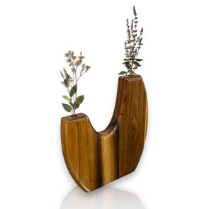 Vaso de Madeira Teca Ornamento para Flores Secas e Plantas Artificiais Estilo Japandi