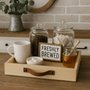 Bandeja Decorativa Organizadora Madeira Pinus Alça Couro Sintético - 28x28x7cm - Farmhouse