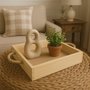 Bandeja Decorativa Organizadora Quadrada Madeira Pinus Alça Sisal - 28x28x7cm - Farmhouse