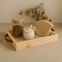 Bandeja Decorativa Retangular Madeira Pinus Alça Couro Sintético - 28x42x7cm - Farmhouse