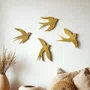 Conjunto 4 Pássaros Decorativos Escultura de Parede Estilo Minimalista em Madeira Pinus