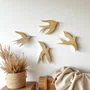 Conjunto 4 Pássaros Decorativos Escultura de Parede Estilo Minimalista em Madeira Pinus