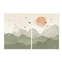 Kit 2 Placas Decorativas Pássaros nas Montanhas E Sol Aquarela Estilo Japandi