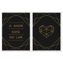 Kit 2 Quadros em Telas Canvas O Amor Está no Lar Coração Geométrico Dourado