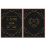 Kit 2 Quadros em Telas Canvas O Amor Está no Lar Coração Geométrico Dourado