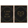 Kit 2 Quadros em Telas Canvas O Amor Está no Lar Coração Geométrico Dourado
