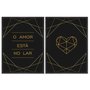 Kit 2 Quadros em Telas Canvas O Amor Está no Lar Coração Geométrico Dourado