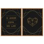 Kit 2 Quadros em Telas Canvas O Amor Está no Lar Coração Geométrico Dourado