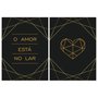 Kit 2 Quadros em Telas Canvas O Amor Está no Lar Coração Geométrico Dourado