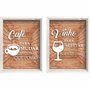Kit 2 Quadros - Porta Grão de Café  Café Para Mudar o Que Posso e Porta Rolha Vinho Para Aceitar o Que Não Posso