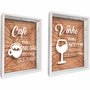 Kit 2 Quadros - Porta Grão de Café  Café Para Mudar o Que Posso e Porta Rolha Vinho Para Aceitar o Que Não Posso