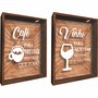 Kit 2 Quadros - Porta Grão de Café  Café Para Mudar o Que Posso e Porta Rolha Vinho Para Aceitar o Que Não Posso