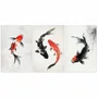 Kit 3 Placas Decorativas Koi Pintura de Carpas Nishikigoi no Estilo Sumiê