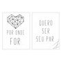 Kit de Quadros Decorativos Por onde For Quero Ser Seu Par - Coração Geométrico