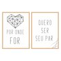 Kit de Quadros Decorativos Por onde For Quero Ser Seu Par - Coração Geométrico