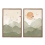 Kit Quadros Decorativos Pássaros nas Montanhas E Sol Aquarela