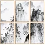 Kit Quadros Decorativos Yama Pintura de Montanhas no Estilo Sumiê