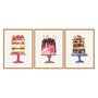Kit Trio de Quadros Bolos Coloridos e Gostosos Watercolor