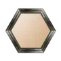 Moldura Hexagonal Com Moldura Chanfrada Com Padrão Oval Gravado Em Relevo E Efeito Aço Metal Escovado Com Fundo MDF e Frente Em PVC Antirreflexo - 4,6x2,1