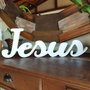 Palavra Decorativa Jesus 44cm em Mdf Laqueado Branco 15mm