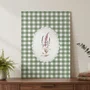 Placa Decorativa Botânica Com  Xadrez Verde Estilo Modern Heritage