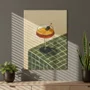 Placa Decorativa Estilo Pintura Mid Century Composição de Coquetel Martini Guarnecido sobre Toalha Xadrez Verde