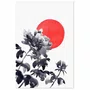 Placa Decorativa Kiku Taiyo Pintura de Flor Ornamental Crisântemo em Frente ao Sol no Estilo Sumiê