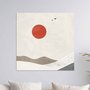 Placa Decorativa Montanhas Com Sol Vermelho Estilo Japandi