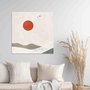 Placa Decorativa Montanhas Com Sol Vermelho Estilo Japandi