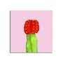 Placa Decorativa Planta Cactus com Flor Vermelha