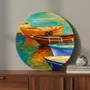 Placa Decorativa Redonda Barcos Coloridos no Cais