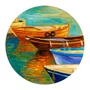 Placa Decorativa Redonda Barcos Coloridos no Cais