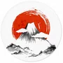 Placa Decorativa Redonda Fujisan Taiyo Pintura do Monte Fuji em Frente ao Sol no Estilo Sumiê
