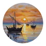 Placa Decorativa Redonda Veleiros no Mar Dourado