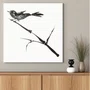 Placa Decorativa Suzume Pintura de Pardal Pousado em galho no Estilo Sumiê