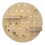 Prateleira Pegboard Circulo Em Madeira Pinus 35cm com 11 Pinos, 1 Prateleira 13,5cm e 1 Prateleira 10cm