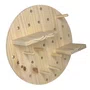 Prateleira Pegboard Circulo Em Madeira Pinus 35cm com 11 Pinos, 1 Prateleira 13,5cm e 1 Prateleira 10cm