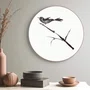 Quadro Decorativa Redondo Suzume Pintura de Pardal Pousado em galho no Estilo Sumiê com Moldura em Couro Sintético