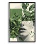 Quadro Decorativo Abstrato Com Rosto e Folhas Verdes
