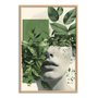 Quadro Decorativo Abstrato Com Rosto e Folhas Verdes