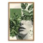Quadro Decorativo Abstrato Com Rosto e Folhas Verdes